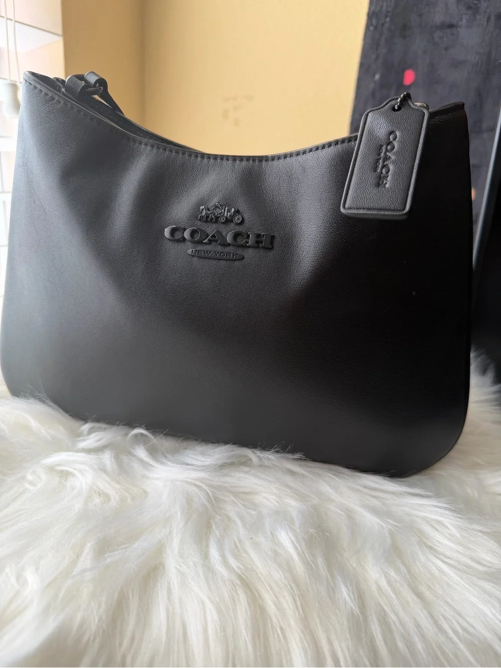 COACH Penelope Black Leather Shoulder Bag - Sleek Everyday Hobo Style CP101